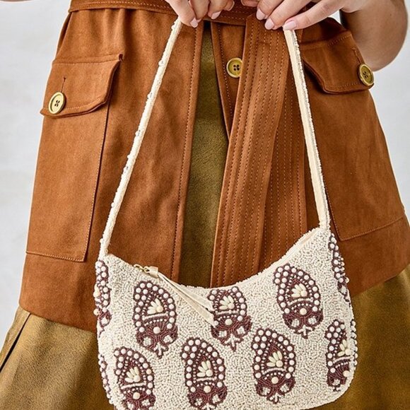 ❤️ vera bradley Paisley Cottage Cream Beaded Roxbury Shoulder Bag Ivory Brown - Picture 8 of 8